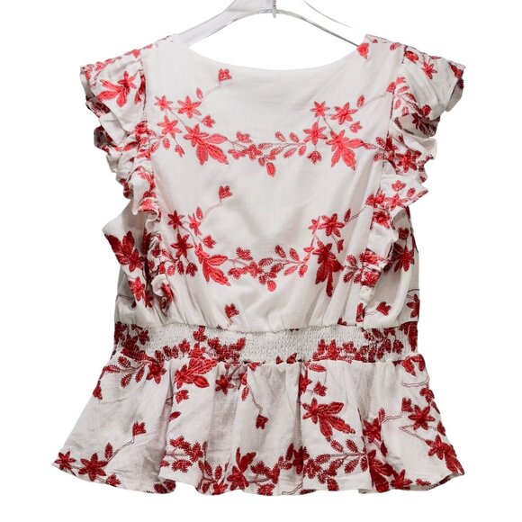 SKYLAR ROSE Women’s Top Cotton Linen Look Floral Embroidered Peplum Waist Size M - Picture 4 of 11
